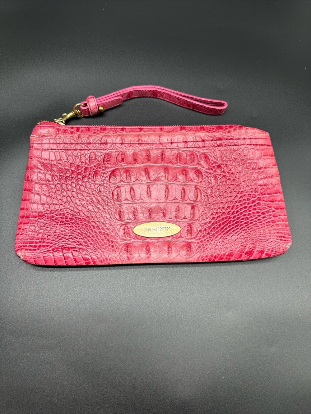 Brahmin Hot Pink Croc-Embossed Leather Wristlet